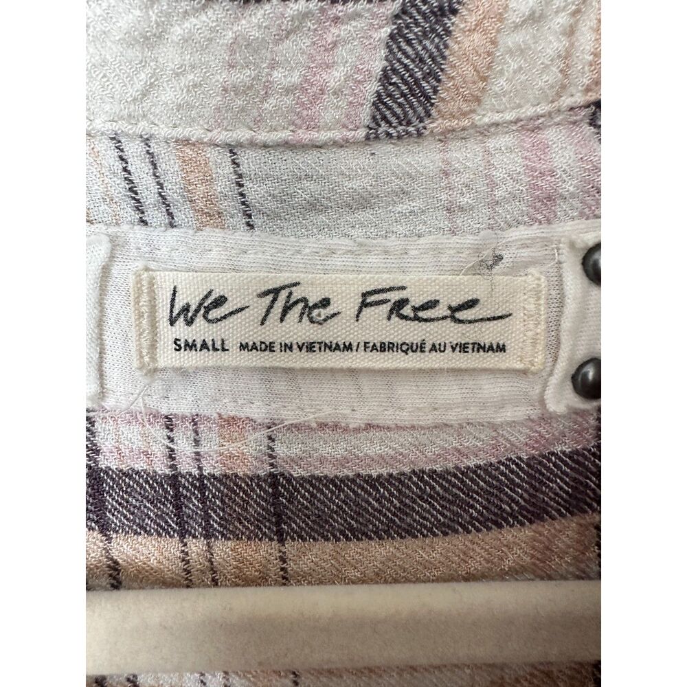 We The Free Cream Brown Plaid Flannel Button Up Short Size Small - Picture 5 of 8